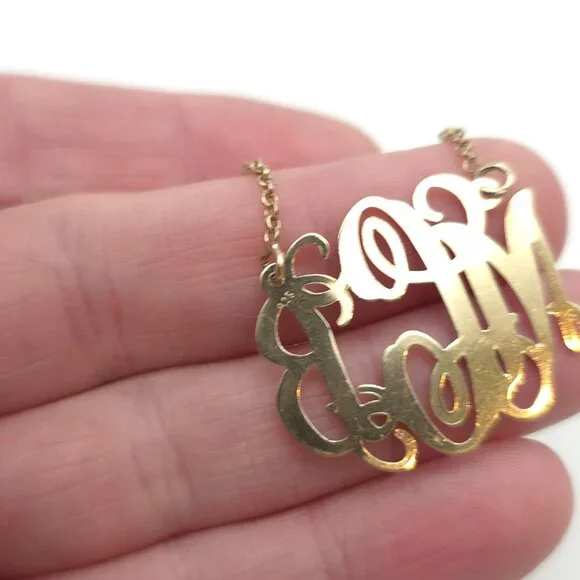 16 Inch Worn Gold Over Sterling Silver MCB Initials Name Necklace A1451 - Picture 3 of 6